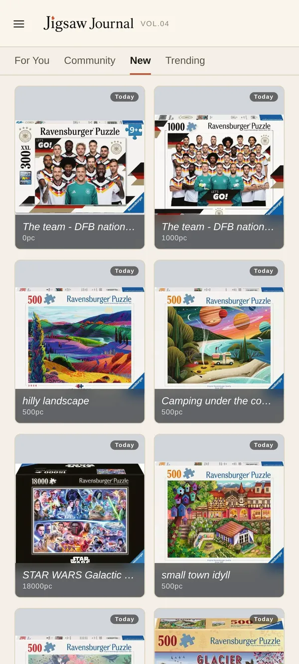The Discover feed showing a grid of new puzzles to solve