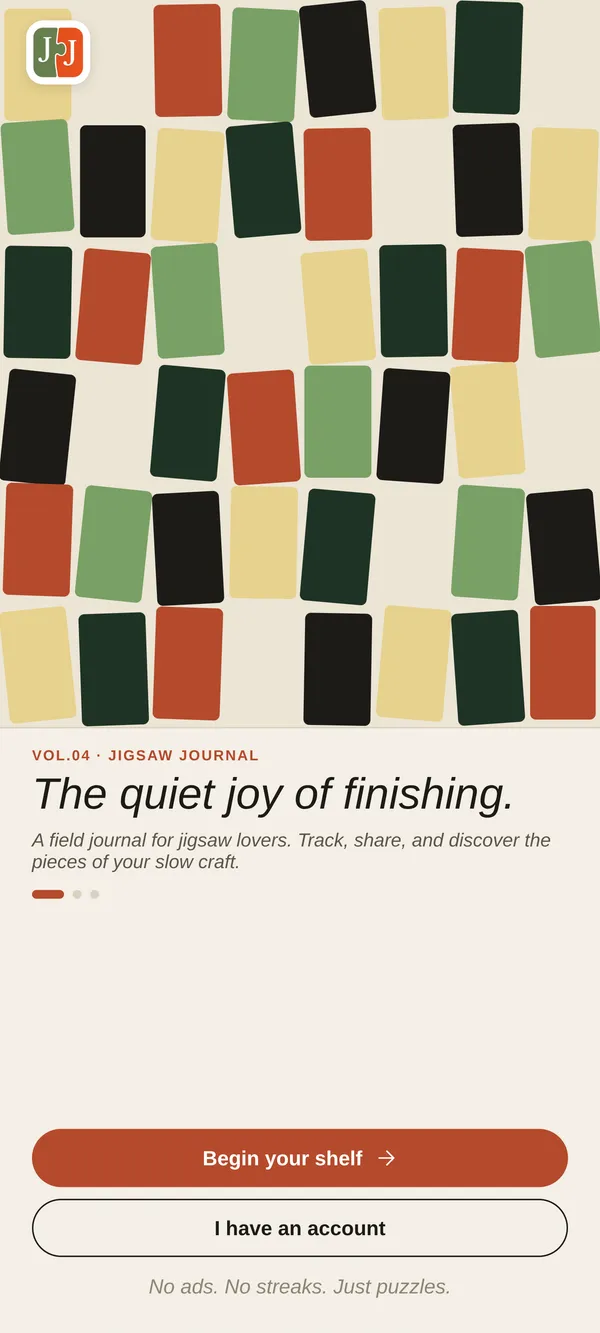 Jigsaw Journal — the app welcome screen